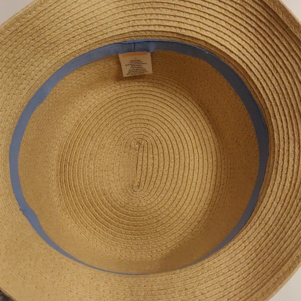Gymboree Girl's Sun Hat Bucket Beige Stylish Tan Blue Polka Dot Ribbon Y2K Retro